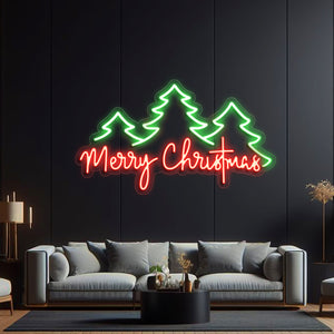Merry Christmas with Trees LED Light Up Signs