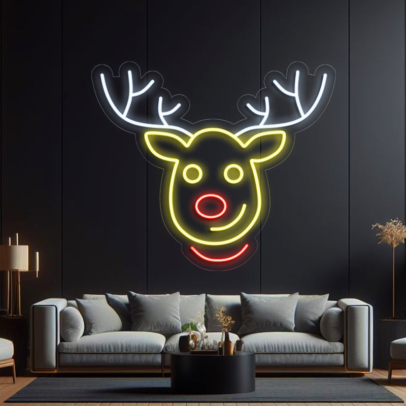 Christmas Reindeer Head Elk Neon Sign