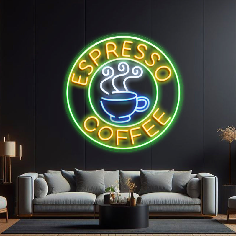 Espresso Coffee LED Neon Sign Espresso LED Lights Espresso Round Neon ...